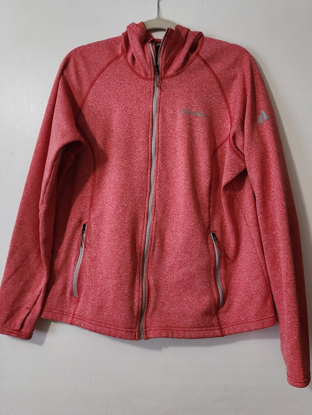 Eddie Bauer Women’s XL Red Fleece Full Zip Hoodie Sweatshirt Jacket Pockets